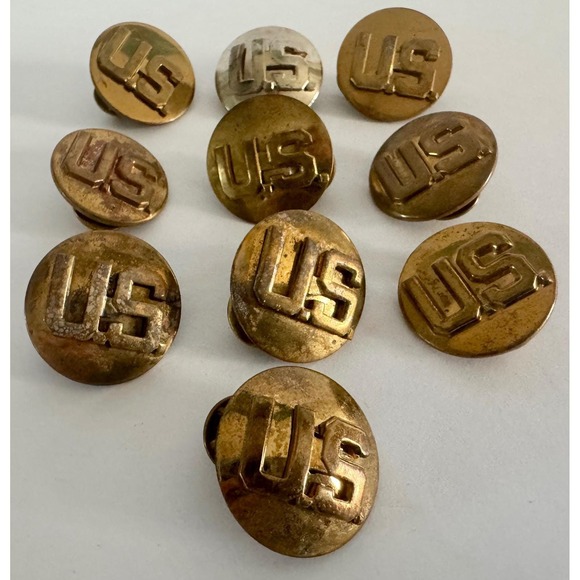 Lot of 10 Vintage US Military WWII Army Uniform Collar Buttons Brass Metal - Picture 3 of 4
